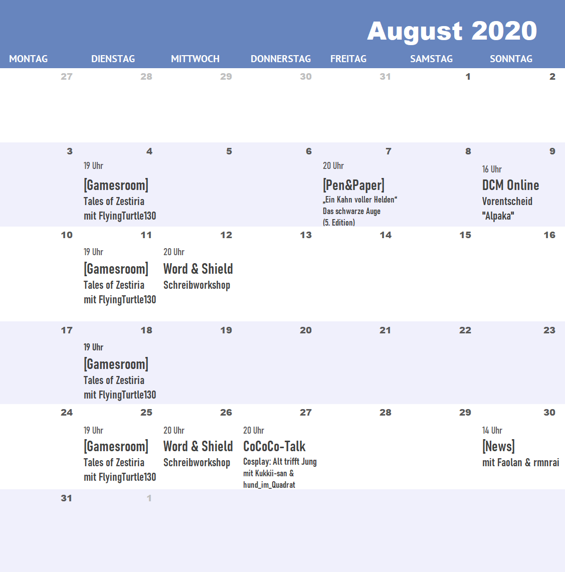 Streamingkalender August 2020
